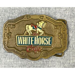 Vintage 70s 80s CD Hit White Horse Cafe Horse Belt Buckle Made in USA